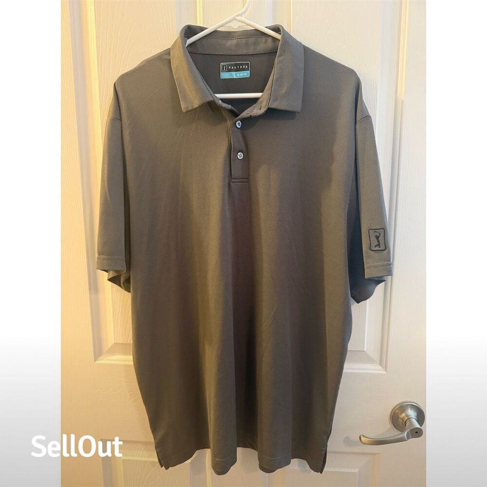 PGA Tour Men's XL Gray Short Sleeve Polo Shirt Textured Fabric